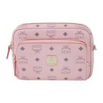 MCM Klassik Visetos Leather Detail Camera Bag, Shoulder Bag, Crossbody Bag Women's Cherry Blossom Pink