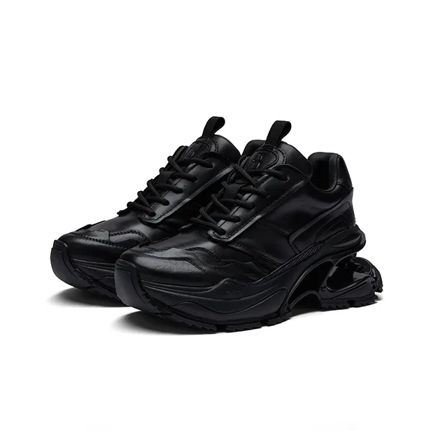 ZSBELLA Cushioned Slip-Resistant Height Increasing Low-Top Chunky Sneakers Women's Black White-6