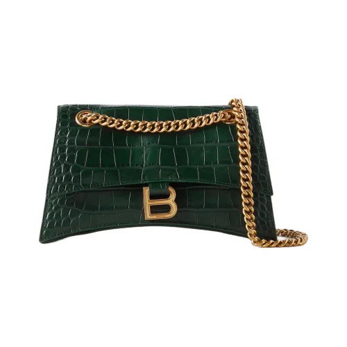 Balenciaga CRUSH Leather Shoulder Bag Women's Dark Green
