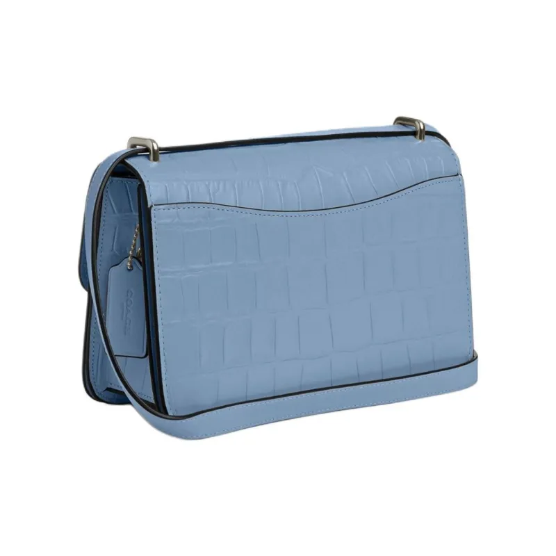 COACH Morgan Crocodile Embossed Leather Shoulder Bag, Crossbody Bag Medium Size Women's Bronze With Cornflower Blue-1
