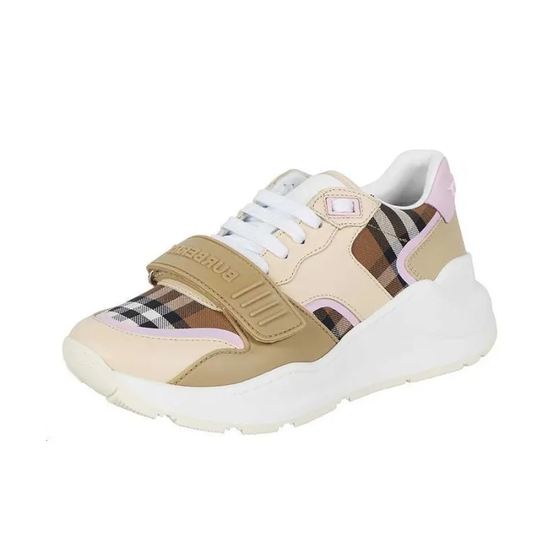 Burberry Ramsey Abrasion Resistant Low Top Sports Casual Shoes Women's Yellow Pink White-2