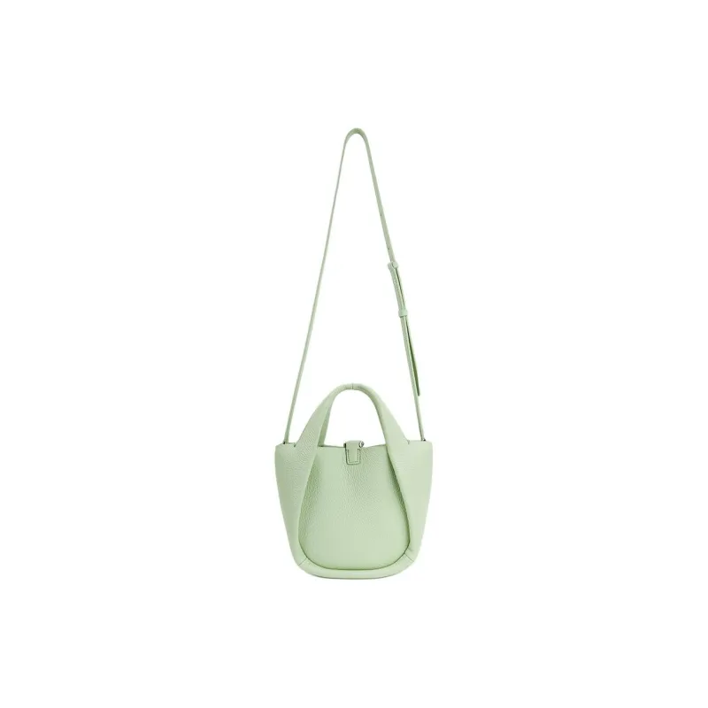 SUREN Litchi Grain Top Grain Cow Leather Basket Bag Shoulder Bag Crossbody Bag Handbag Small Size Unisex Mint Green-3
