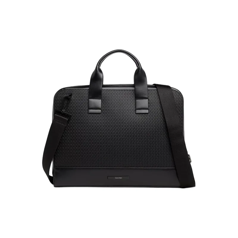 CALVIN KLEIN Artificial Leather Portable One Shoulder Crossbody Laptop Bag Men's Black-0
