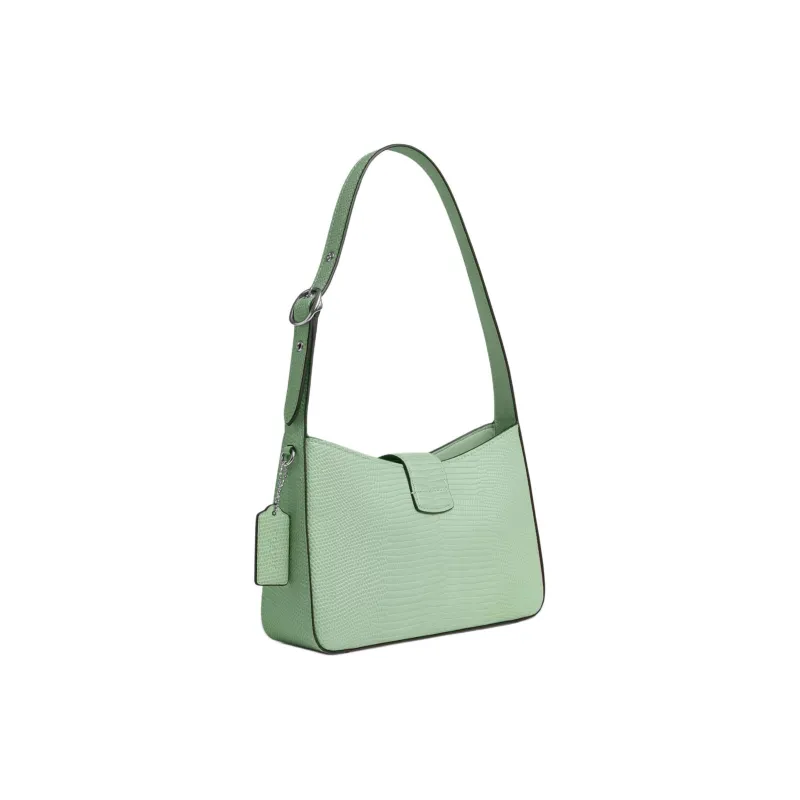 COACH Eliza Lizard Embossed Leather Handbag, Shoulder Bag Medium Size Women's Silver & Light Green-1