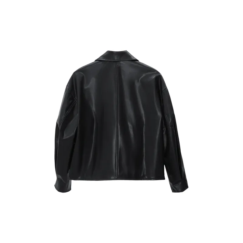 Fstudio PU Leather Jacket Coat Women's Black-1