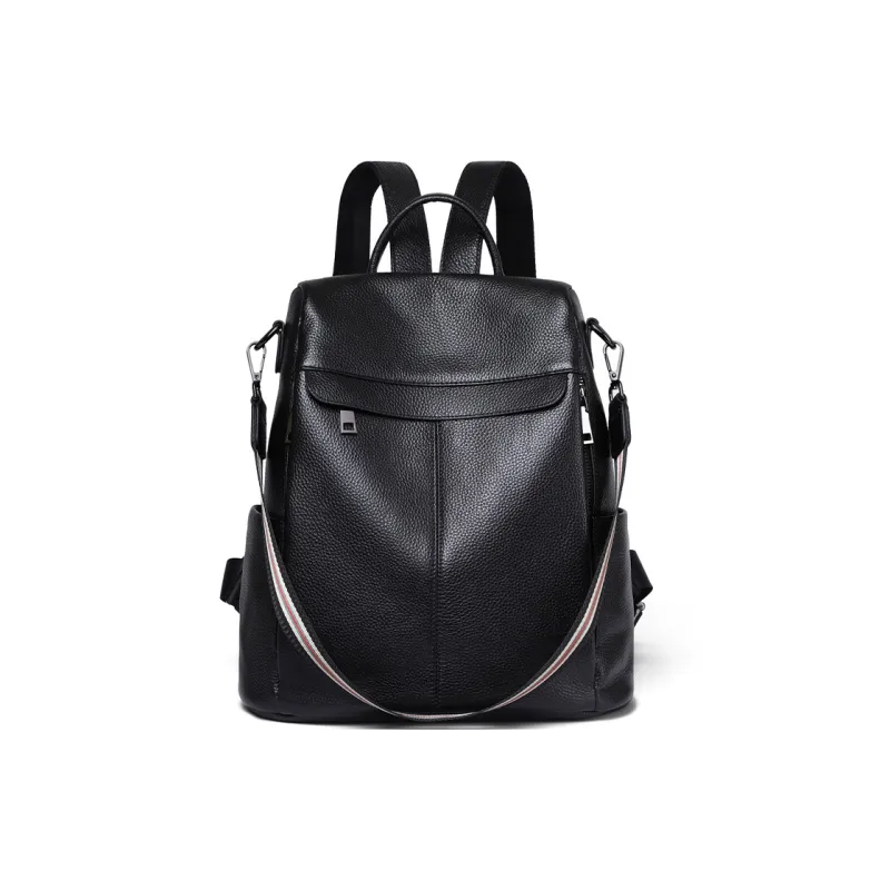 COMELY Cow Leather Patchwork Synthetic Leather Backpack Regular Women's Black-1