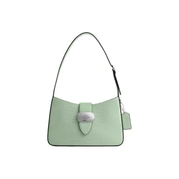COACH Eliza Lizard Embossed Leather Handbag, Shoulder Bag Medium Size Women's Silver & Light Green