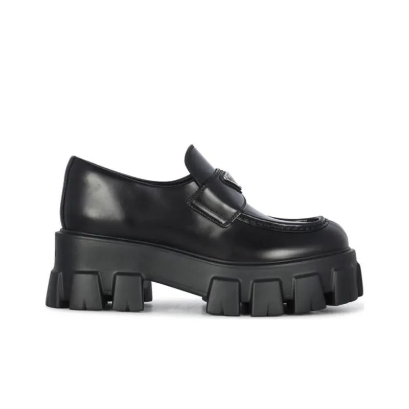 PRADA Brushed Leather Monolith Loafers 'Black' Women's-1