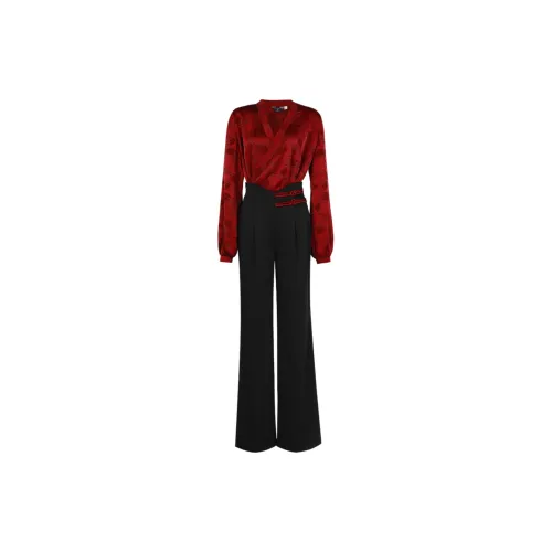 Duffy fashion Casual Suits Women's Set Burgundy+Black