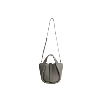 SUREN Litchi Grain Top Grain Cow Leather Basket Bag Shoulder Bag Crossbody Bag Handbag Small Size Unisex Graphite Gray