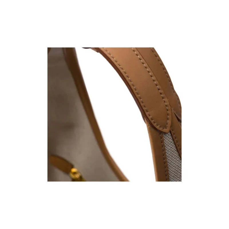 PRADA Linseed With Leather Tote Bag, Shopping Bag, Handbag Large Size Women's Beige & Brown-5