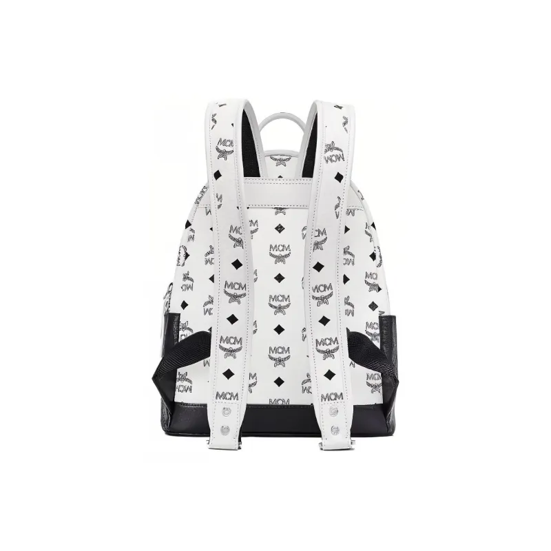 MCM Stark Visetos Cow Leather Backpack Unisex Black White-3