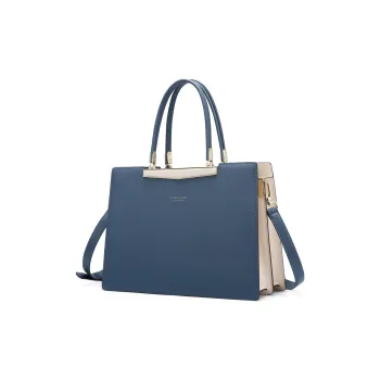 Geshiman Cow Leather Shoulder Bag Crossbody Bag Handbag Large Size Women's Royal Blue/Ecru/Light Gray