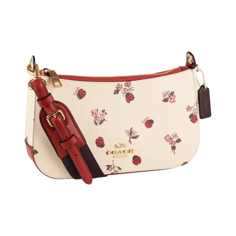 COACH Jes Leather Shoulder Bag Crossbody Bag Medium Size Women's White & Red-1