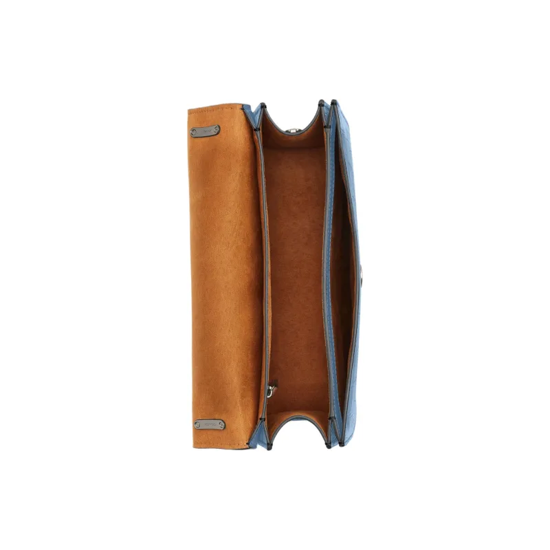 COACH Morgan Crocodile Embossed Leather Shoulder Bag, Crossbody Bag Medium Size Women's Bronze With Cornflower Blue-2