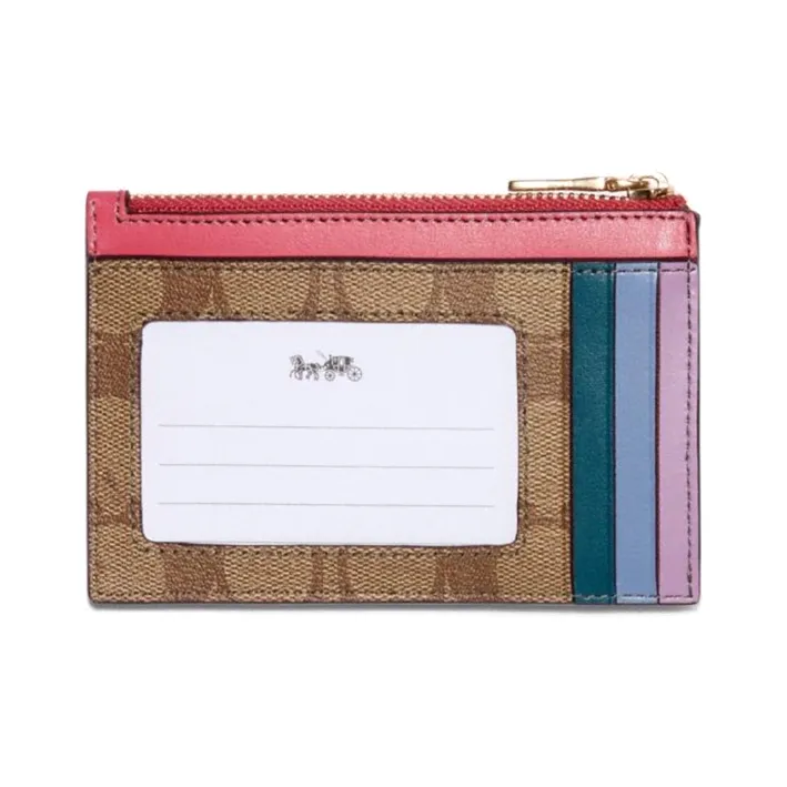 COACH Skinny Id Case Coated Canvas With Leather Key Pouch Card Holder Mini Women's Brown Monogram Multicolor-1