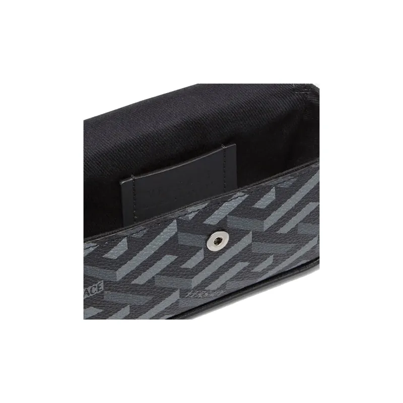 VERSACE La Greca Coated Canvas Shoulder Bag, Crossbody Bag Mini Unisex Gray-3