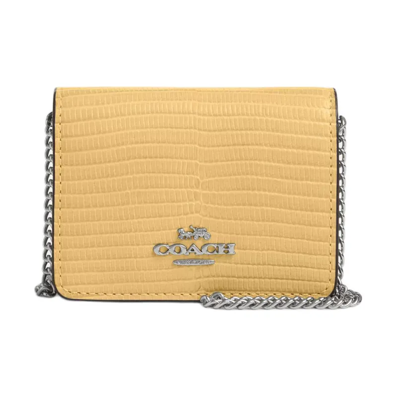 COACH Lizard Embossed Leather Shoulder Bag, Crossbody Bag, Wallet Mini Women's Silver & Grass-0