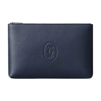 CARTIER Must De Cartier Calfskin Clutch Small Size Unisex Navy