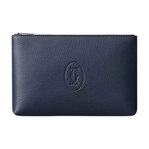 CARTIER Must De Cartier Calfskin Clutch Small Size Unisex Navy