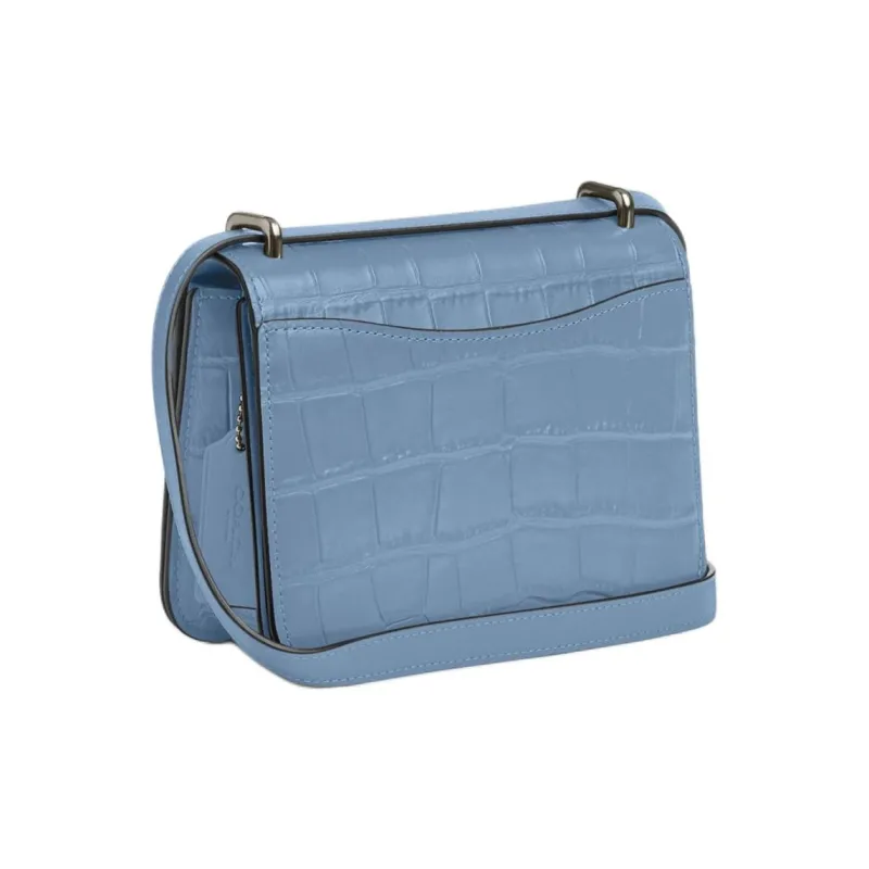 COACH Morgan Crocodile Embossed Leather Shoulder Bag, Crossbody Bag Trumpets Women's Bronze & Cornflower Blue-1