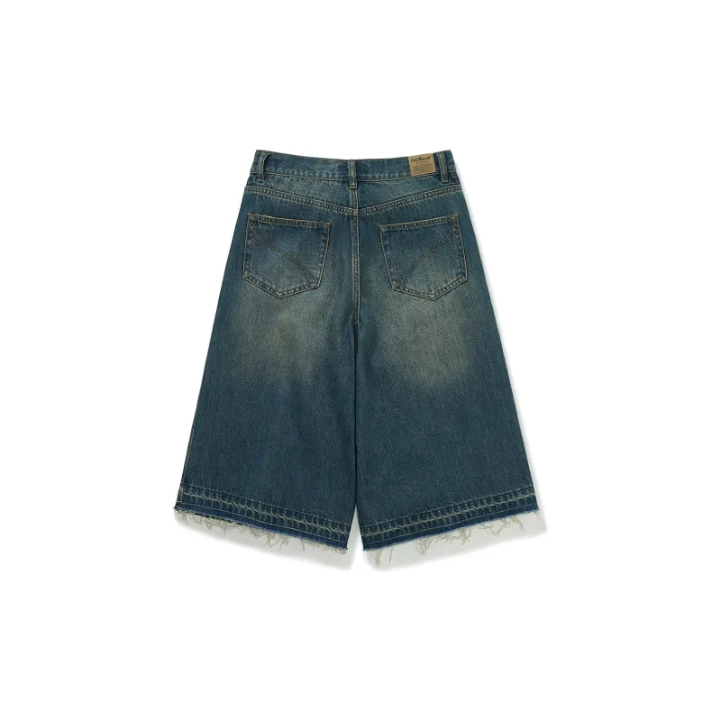 714STREET Denim Shorts Unisex Dark Denim Blue-1