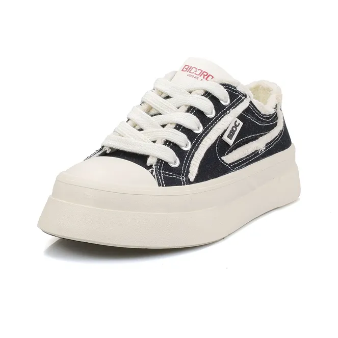 B10CROWN Anti Slip Wear Resistant Low Top Canvas Shoes Women's Black-2
