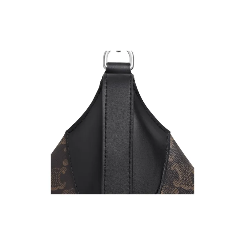 CELINE Romy Collection Canvas paneled Calfskin Trim Shoulder Bag, Crossbody Bag, Handbag Tubas Men's Black-4