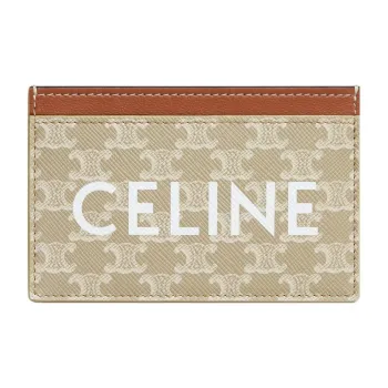 CELINE Triomphe Canvas With Lambskin Card Holder Women's Greige