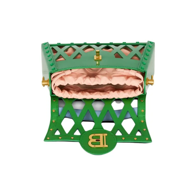 BALMAIN B BUZZ Patent Leather Handbag, Shoulder Bag, Crossbody Bag Women's Green-3