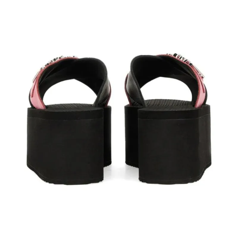 MOSCHINO Slip-Resistant Slide Slippers Women's Black Pink-3
