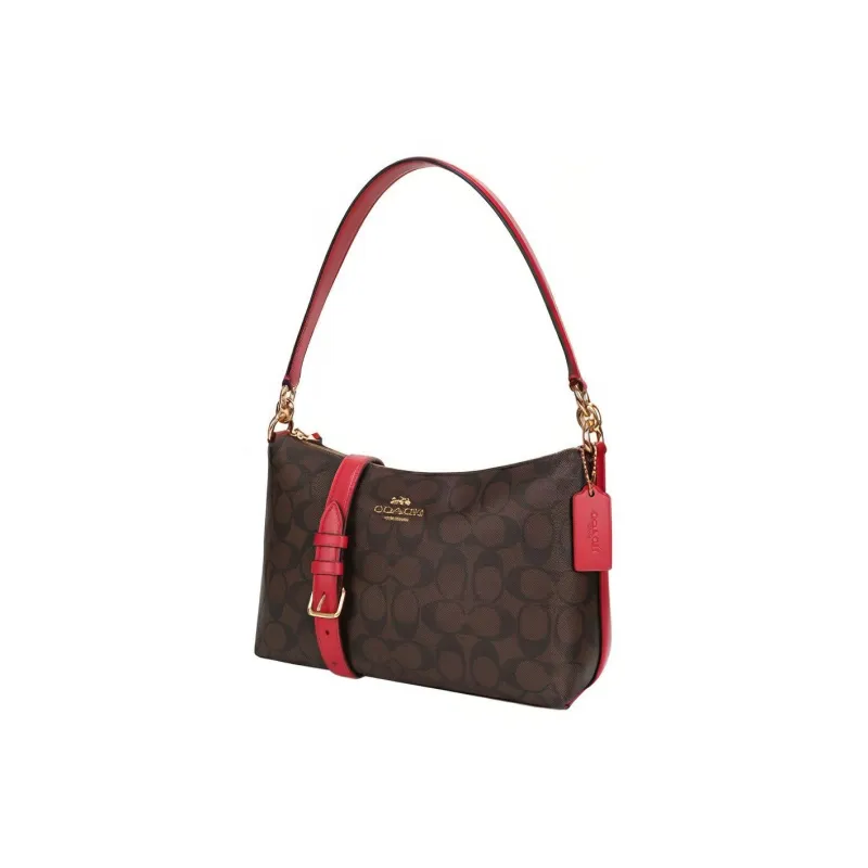 COACH Lewis Coated Canvas With Leather Portable Crossbody Bag, Shoulder Bag Medium Size Women's Dark Brown-1