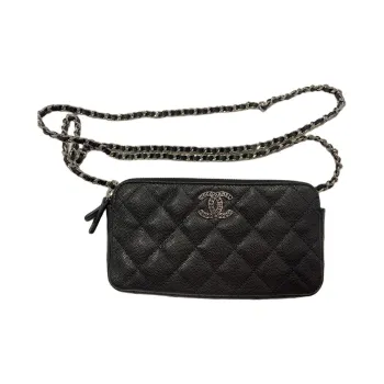 CHANEL Grain Caviar Cow Leather Wallet Unisex Black