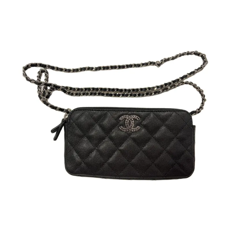 CHANEL Grain Caviar Cow Leather Wallet Unisex Black-0