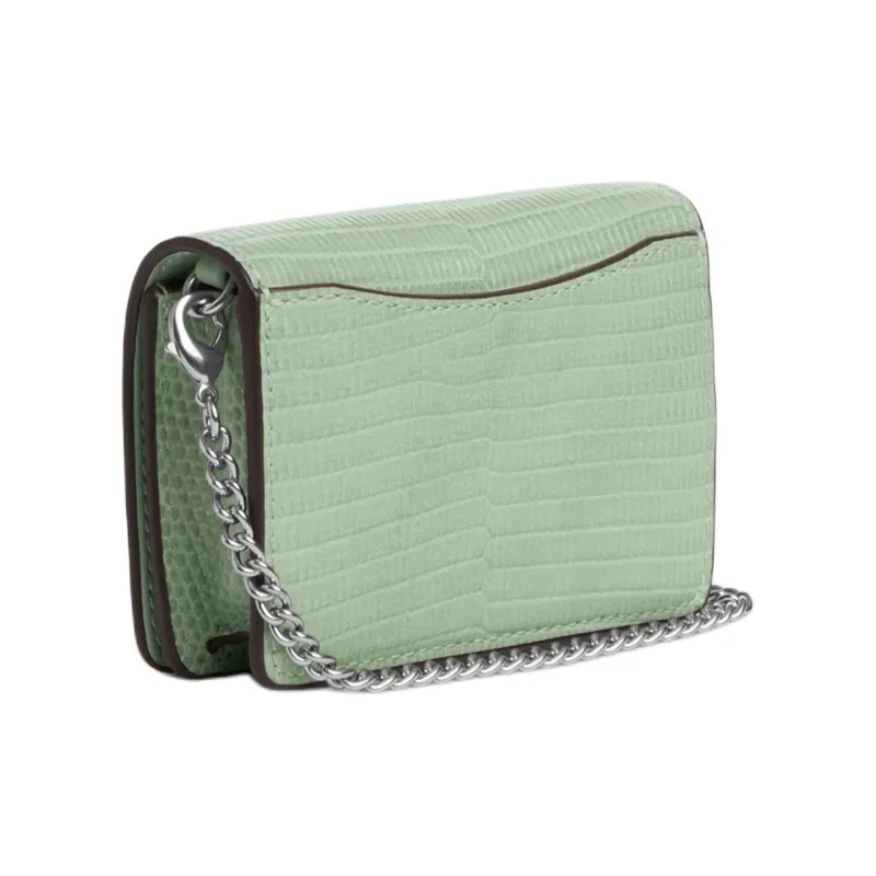 COACH Lizard Embossed Leather Shoulder Bag, Crossbody Bag, Wallet Mini Women's Silver & Light Green-1