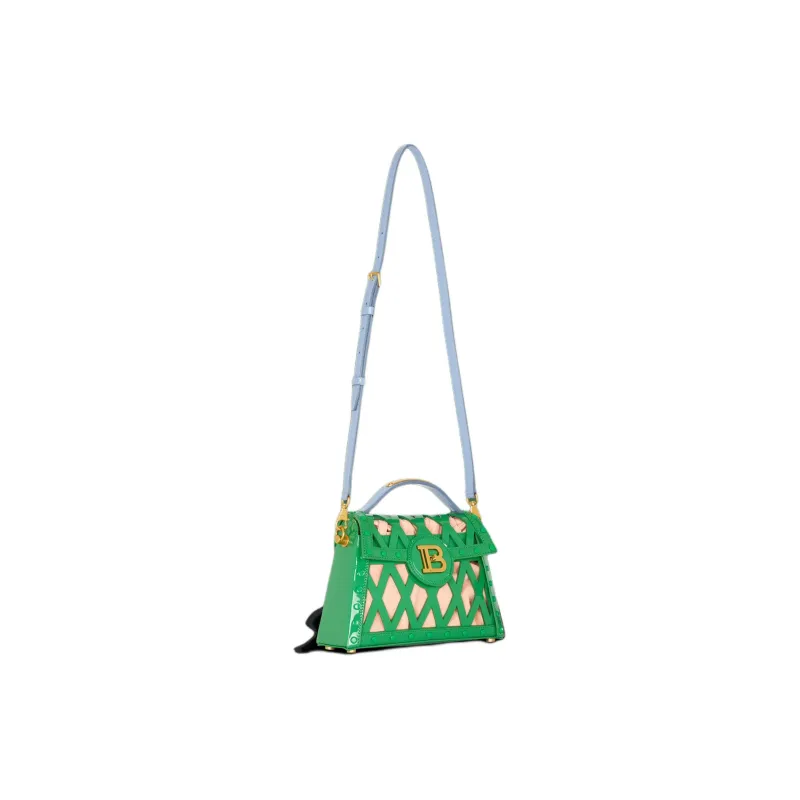 BALMAIN B BUZZ Patent Leather Handbag, Shoulder Bag, Crossbody Bag Women's Green-1