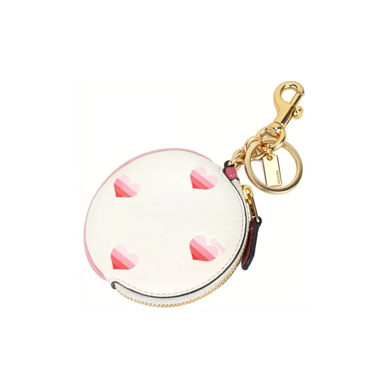 COACH Refined Pebble Leather Coin Purse Charm Bag Accessory Mini Women's White-3