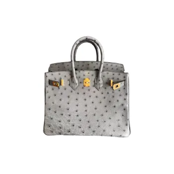 HERMES Birkin Ostrich Leather One Shoulder Handbags Small Size Women's 63 Almond Green