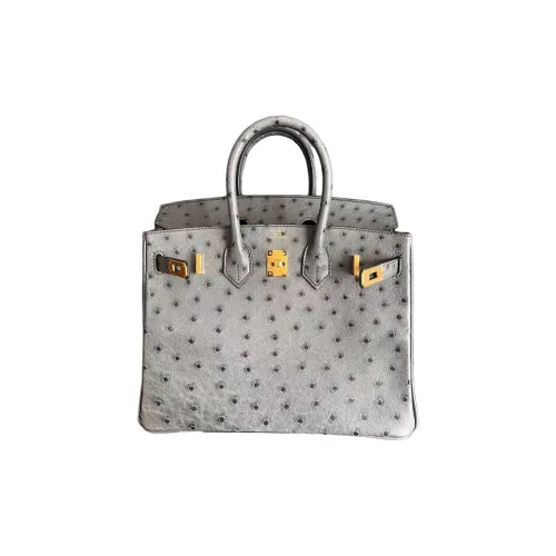 HERMES Birkin Ostrich Leather One Shoulder Handbags Small Size Women's 63 Almond Green
