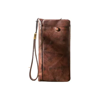 Back Step Top Grain Cow Leather Leather Clip Clutch Cell Phone Pouch Wallet Regular Unisex Multicolor
