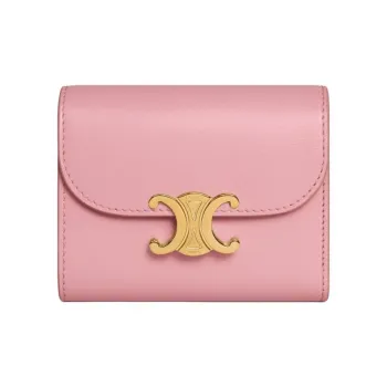 CELINE Triomphe Shiny Calfskin Card Holder Wallet Small Size Women's Rose