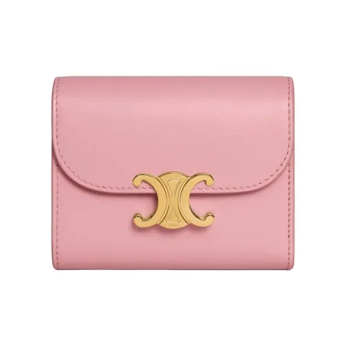 CELINE Triomphe Shiny Calfskin Card Holder Wallet Small Size Women's Rose