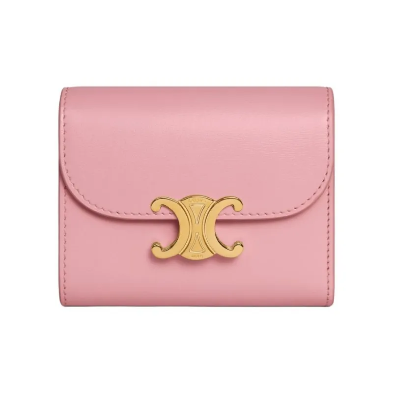 CELINE Triomphe Shiny Calfskin Card Holder Wallet Small Size Women's Rose-0