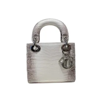 DIOR Crocodile Leather Shoulder Bag Crossbody Bag Handbag Mini Women's Gray & White