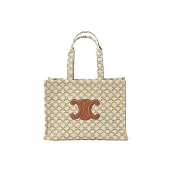 CELINE Cabas Canvas Handbag Large Size Women's Beige