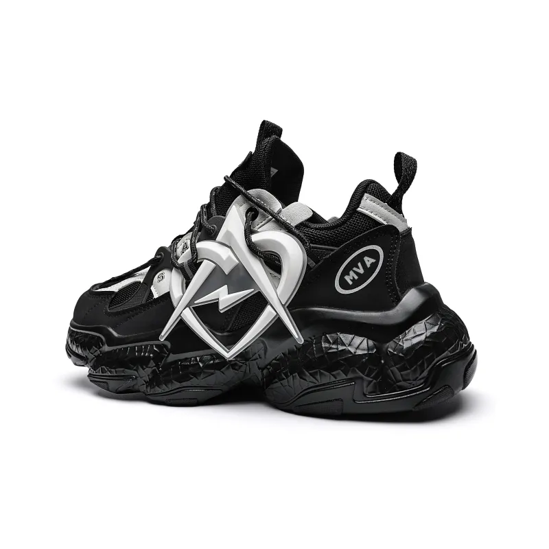 MVA Lightweight And Breathable Low Top Chunky Sneakers 6cm Unisex Black White-0