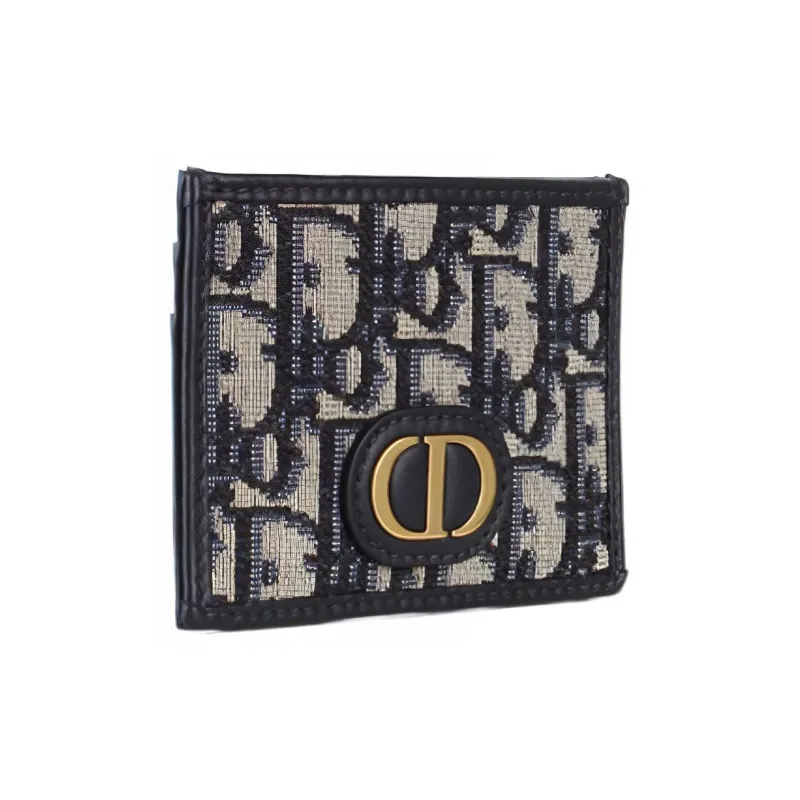 DIOR 30 Montaigne Collection Leather Trim Card Clip Card Holder Unisex Blue-1