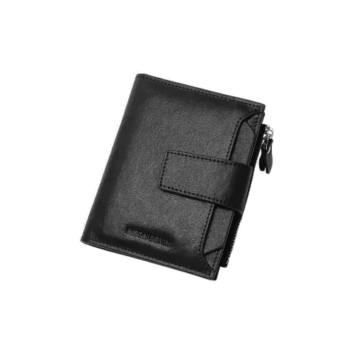 BISON DENIM Cow Leather Wallet With Money Clip Leather Clip And Card Holder Regular Men's Black