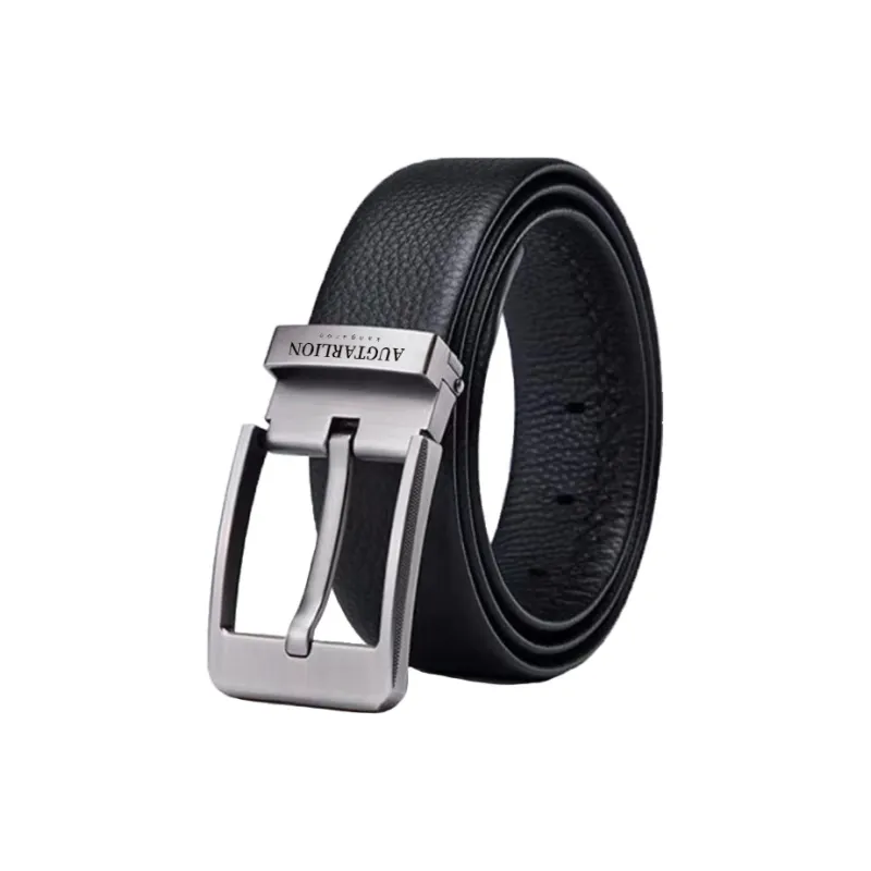 AUGTARLION Solid Color With Print Letter Pin Buckle Cow Leather Leather Belts Men's Black Width  3.5cm-5