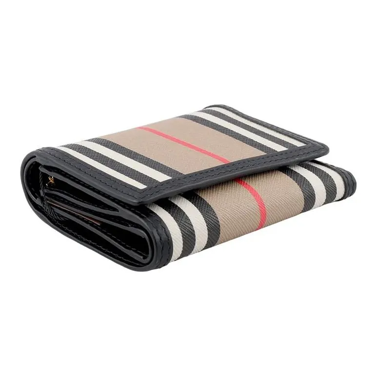 Burberry Canvas With Leather Wallet Women's Beige & Brown Black-3